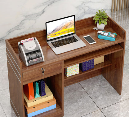 Reception Desk Counter with Shelves Walnut Office Furniture