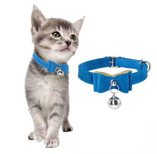 Adjustable Cute Kitten Bowtie Collar with Bell Blue