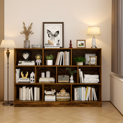 9 Shelf Bookshelf Display Cabinet Bookcase Shelf Organiser Rustic Wood