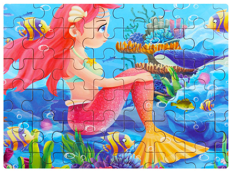 60PCS Wooden Jigsaw Puzzle Kids Educational Toy Mermaid Theme