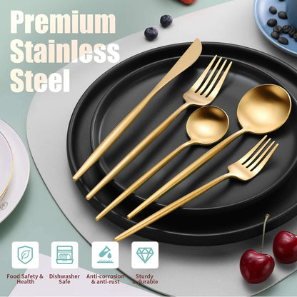 30 Piece Stainless Steel Cutlery Set Elegant Gold Flatware for Kitchen Dining