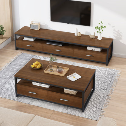 Vivo Modern Coffee Table with Storage Drawers (Walnut)