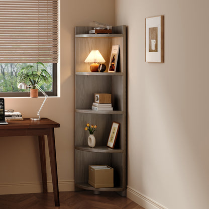 Stylish 5-Tier Rustic Grey Wooden Corner Shelf Unit