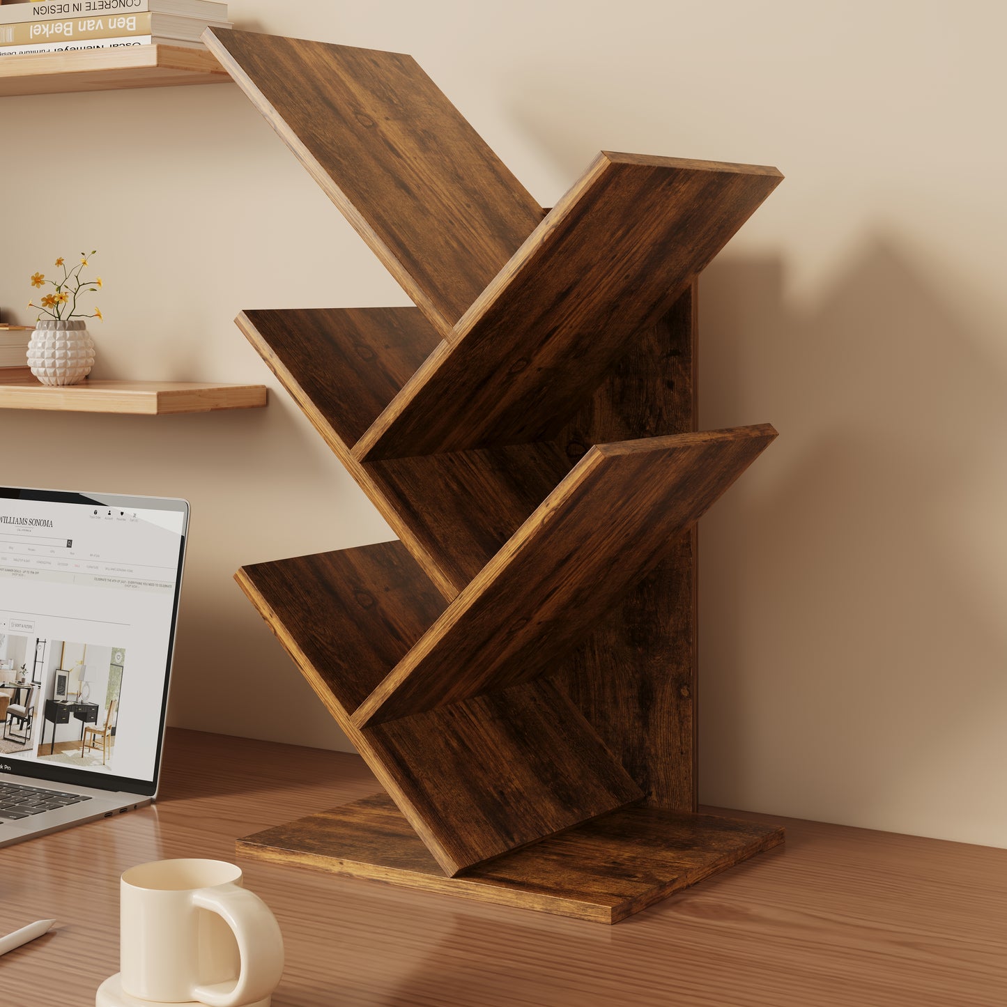 Rustic Wooden Desktop Bookshelf Tabletop Bookcase Book Rack Storage Organiser