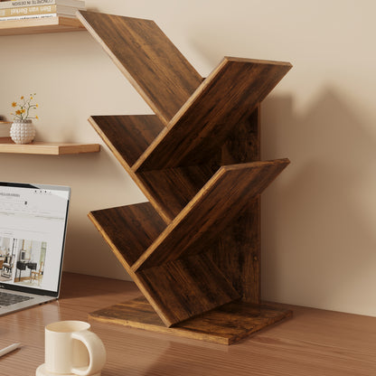 Rustic Wooden Desktop Bookshelf Tabletop Bookcase Book Rack Storage Organiser