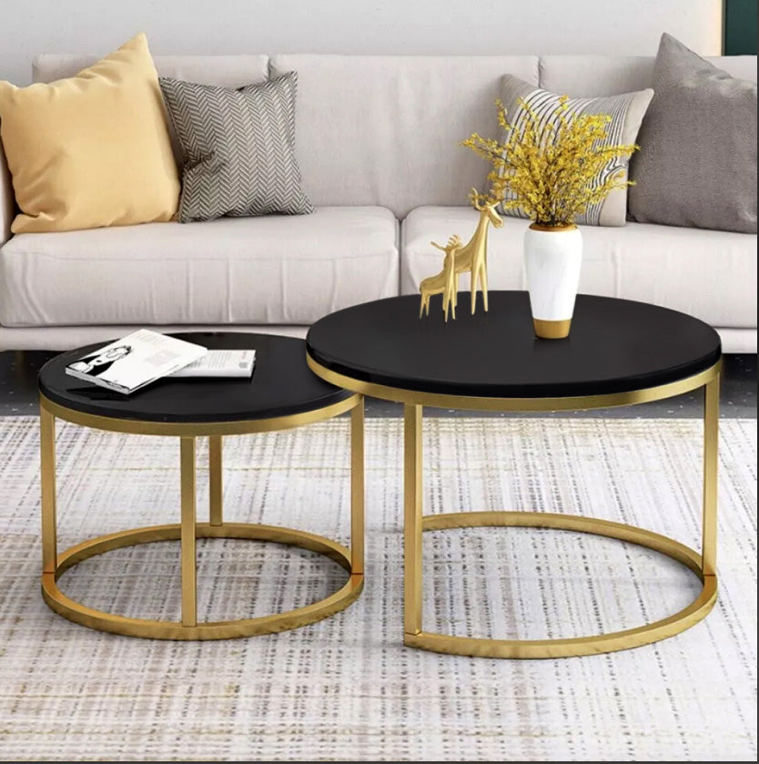 Luxurious Black and Gold Nesting Coffee Table Set Modern Living Room Furniture