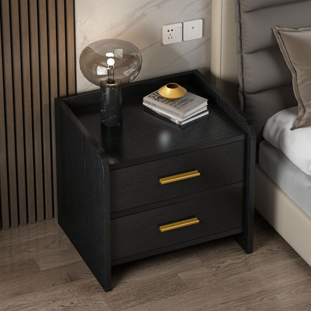 Stylish 2-Drawer Bedside Table Nightstand Black