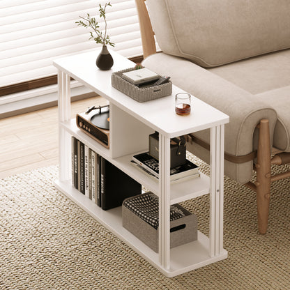 Stylish Wood and Steel Sofa Side Table with Shelves White