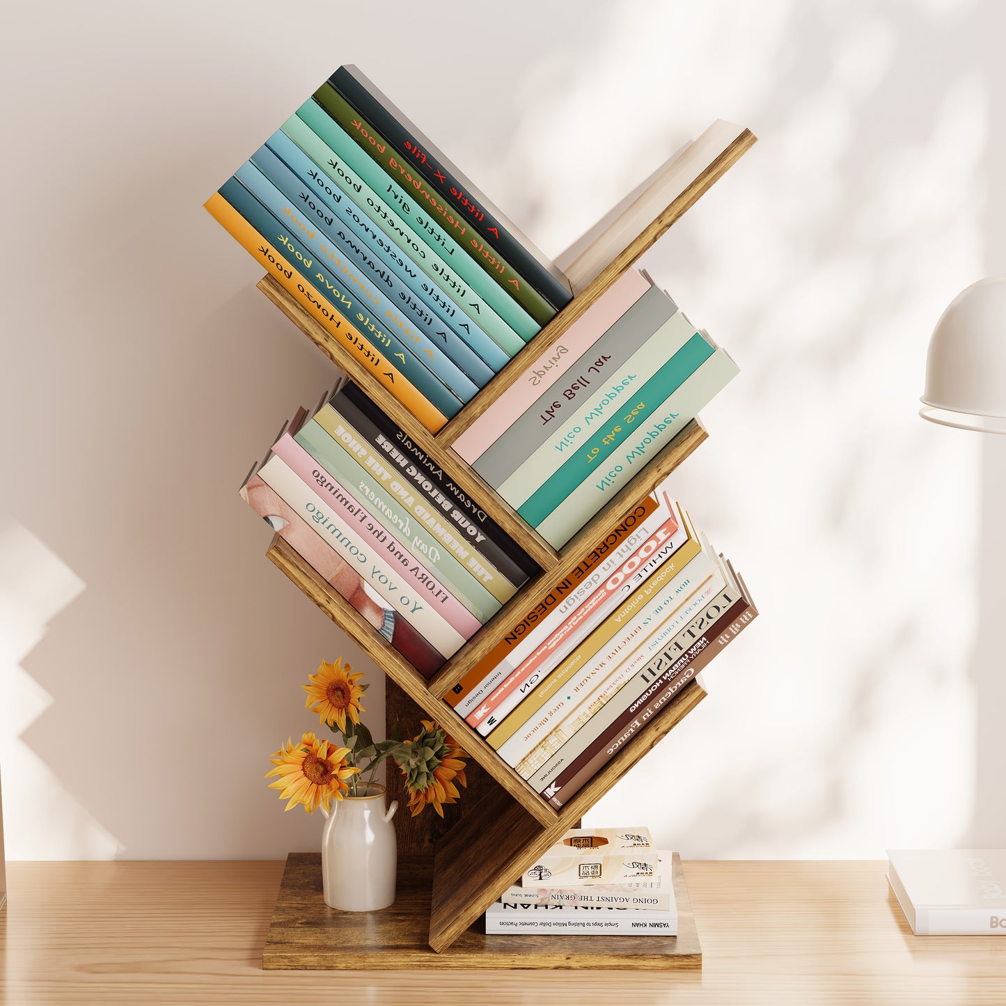 Rustic Wooden Desktop Bookshelf Tabletop Bookcase Book Rack Storage Organiser