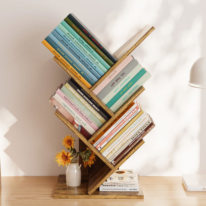Rustic Wooden Desktop Bookshelf Tabletop Bookcase Book Rack Storage Organiser