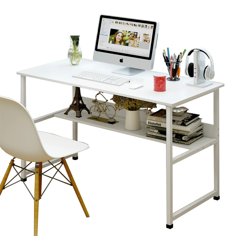 Modern Wood Metal Computer Desk with Shelf White