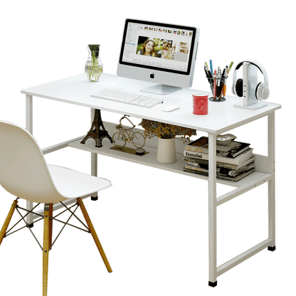 Modern Wood Metal Computer Desk with Shelf White