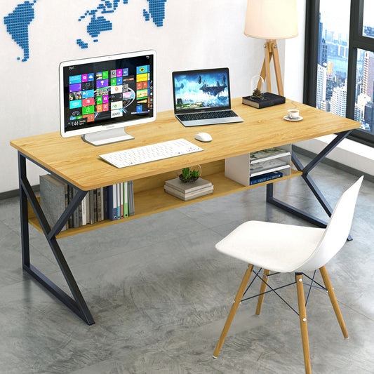 Large Wood and Metal Computer Desk with Shelf Oak