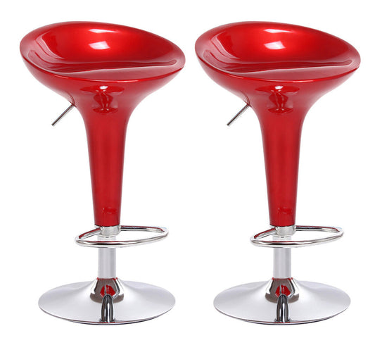 Set of 2 High Gloss Designer Bar Stools Modern Red