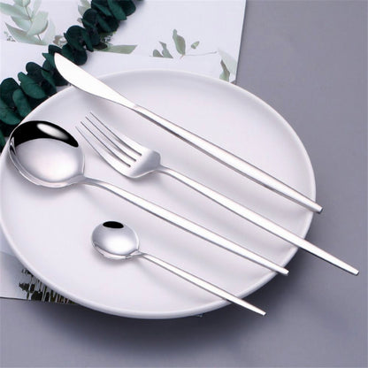 24 Piece Stainless Steel Cutlery Set Knife Fork Spoon Kitchen Tableware Silver