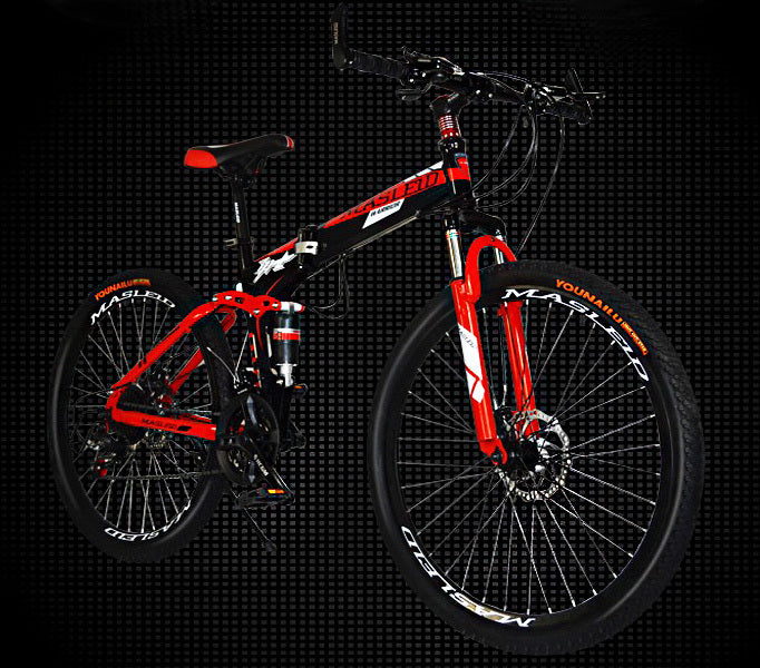 21 Speed Foldable Dual Suspension Mountain Bike Red Black