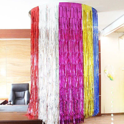 Silver Metallic Foil Tinsel Fringe Curtain Party Backdrop Decoration