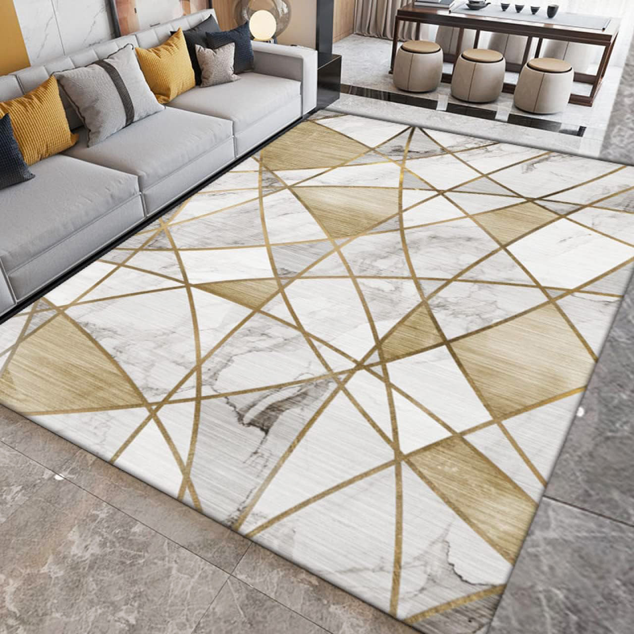 XL Extra Large 300 x 200 Luxury Plush Comfort Gold Marble Rug Carpet Mat