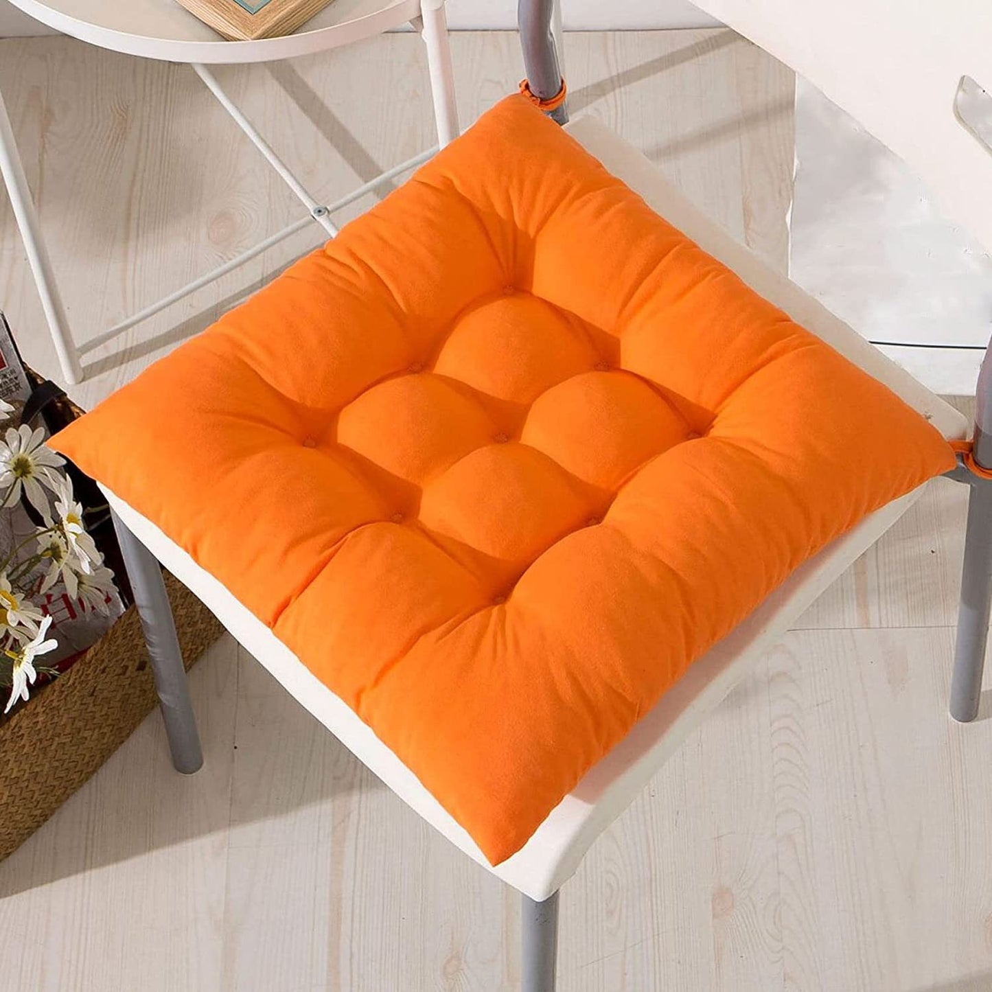 Comfortable Cotton Seat Cushion for Dining or Office Chair Orange