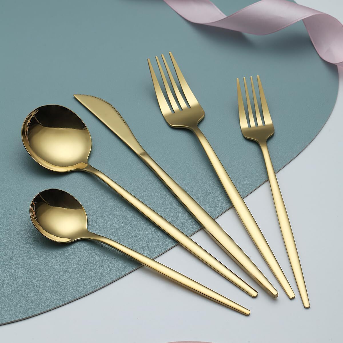 30 Piece Stainless Steel Cutlery Set Elegant Gold Flatware for Kitchen Dining