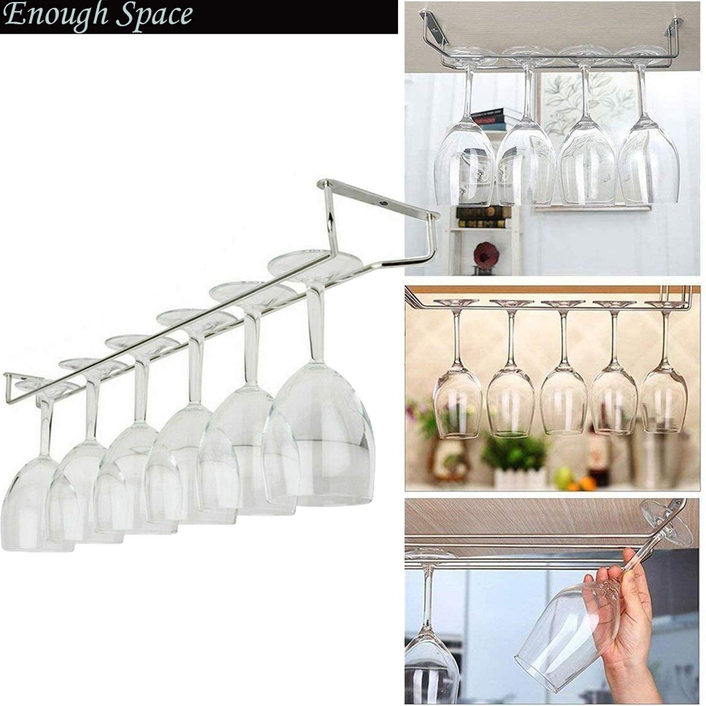 Wine Glass Hanger Rack Under Cabinet Stemware Storage Organizer for Kitchen Bar