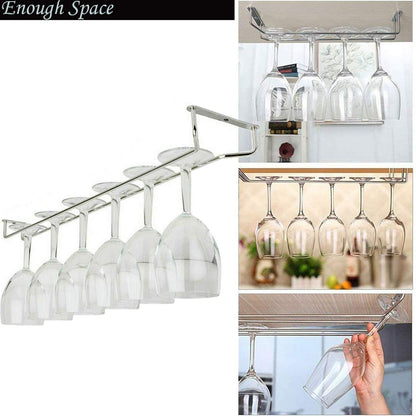 Wine Glass Hanger Rack Under Cabinet Stemware Storage Organizer for Kitchen Bar