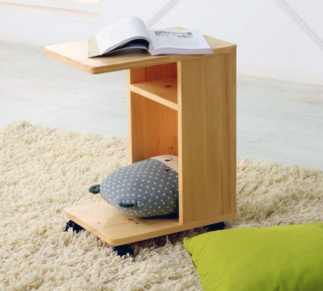 Stylish Compact Rolling Side Table with Storage and Casters Natural Oak