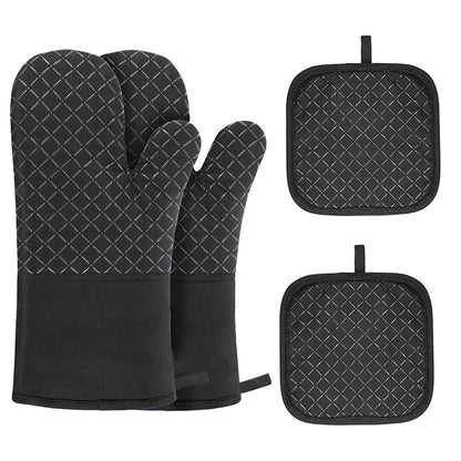 Heat Resistant Non-Slip Silicone Oven Mitts and Pot Holder Kitchen Set