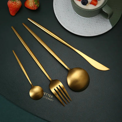 24 Piece Stainless Steel Cutlery Set Elegant Dining Tableware Gold