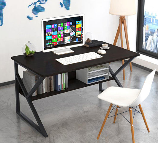 80cm Wood and Metal Computer Desk with Shelf Black Walnut