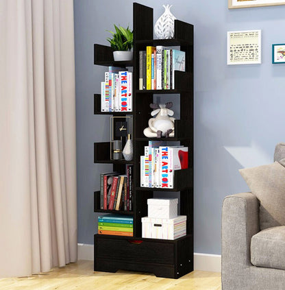 8-Tier 11-Shelf Display Storage Utility Bookcase Modern Design Black Wood