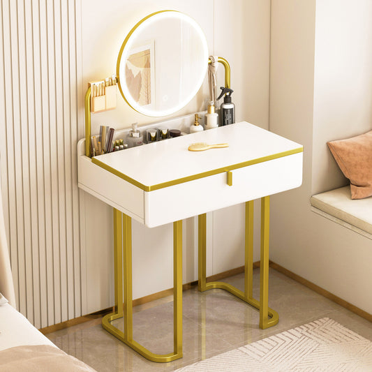 LED Vanity Table with Mirror and Storage Drawers for Makeup and Beauty