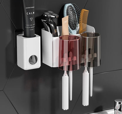 Automatic Toothpaste Dispenser and Toothbrush Holder Set for Bathroom Organization