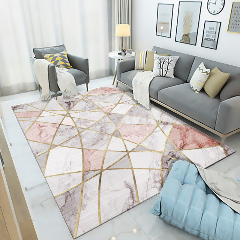 XL Extra Large 300 x 200 Luxury Plush Comfort Pink Marble Rug Carpet Mat