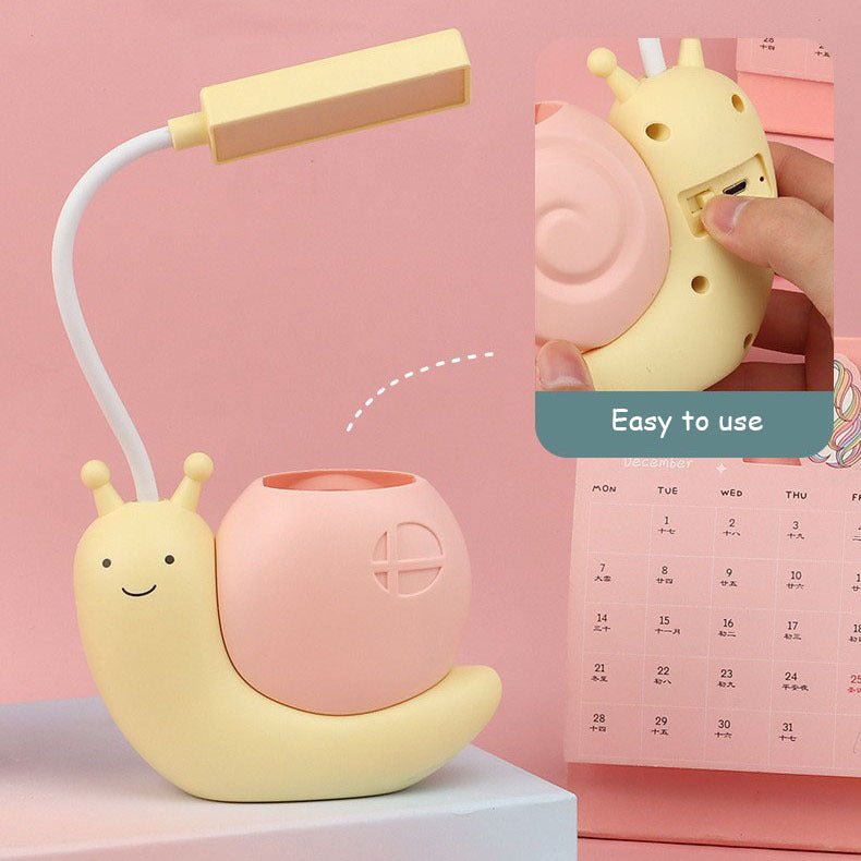 Adorable Snail LED Desk Lamp USB Rechargeable Night Light with Pen Holder