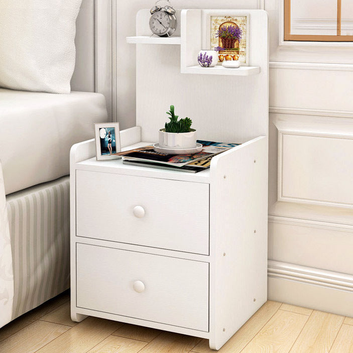 Tall Bedside Table with Chest of Drawers and Shelf White