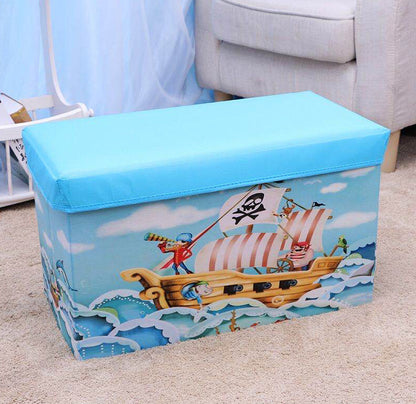 Foldable Pirate Toy Storage Stool for Kids Blue