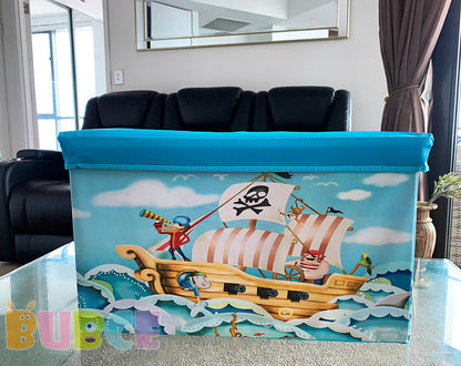 Foldable Pirate Toy Storage Stool for Kids Blue