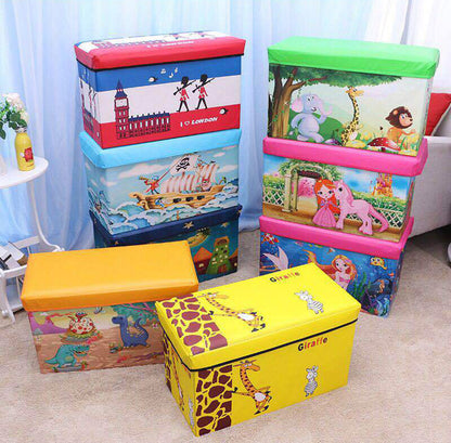 Foldable Pirate Toy Storage Stool for Kids Blue