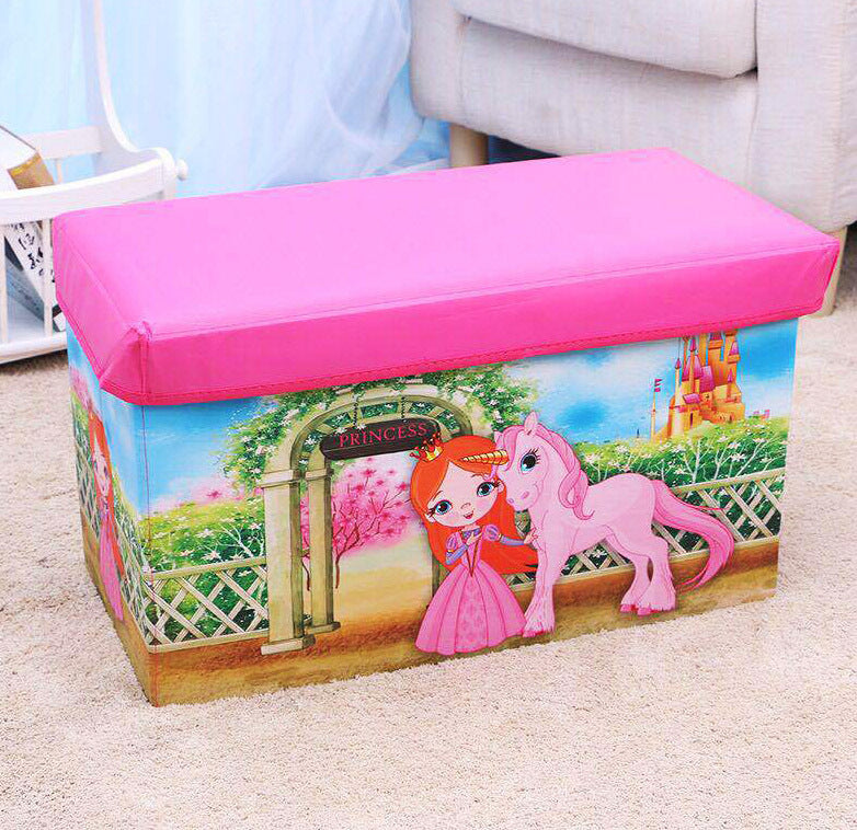 Princess Foldable Toy Storage Stool Pink