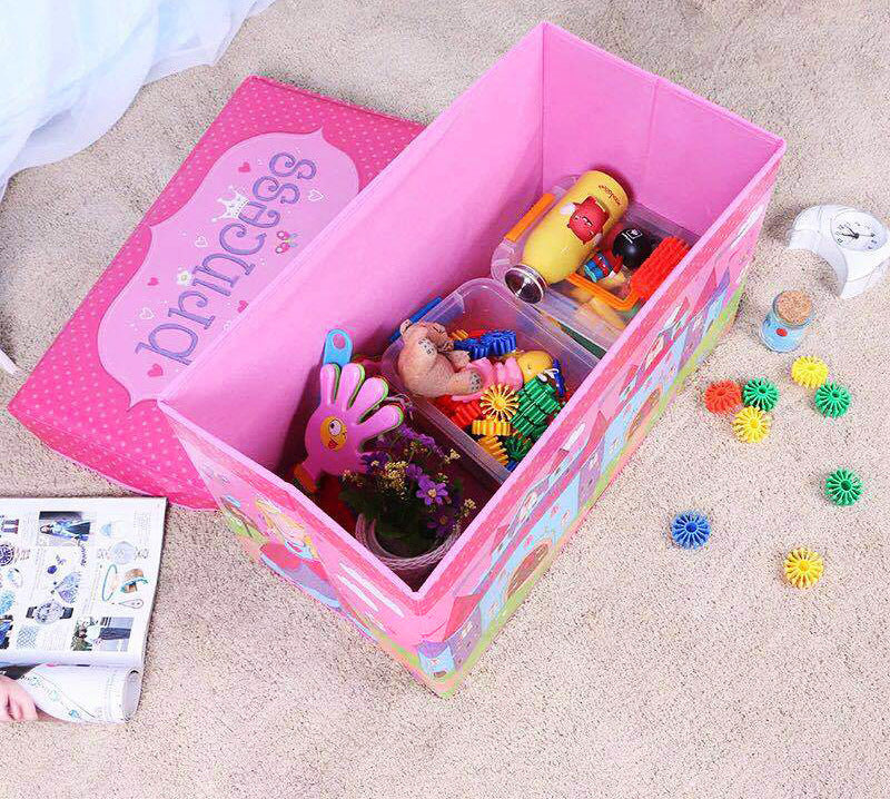 Princess Foldable Toy Storage Stool Pink