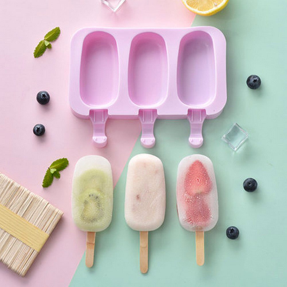 Silicone Ice Cream Popsicle 3-Piece Moulds for Homemade Treats