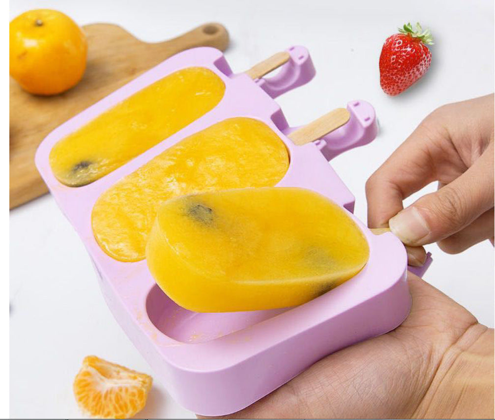 Silicone Ice Cream Popsicle 3-Piece Moulds for Homemade Treats