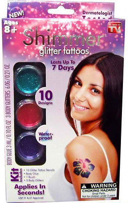 Shimmer Glitter Temporary Tattoos Party Art Kit with Brush for Kids and Adults