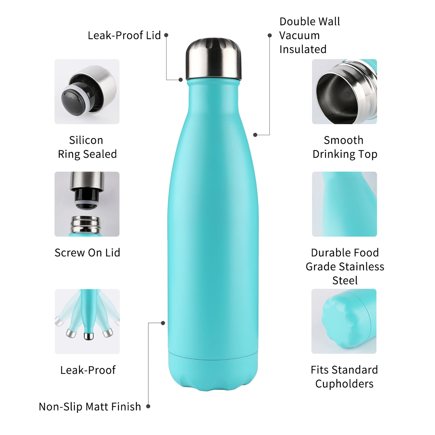 Insulated Stainless Steel Sports Water Bottle Thermal Flask Aqua