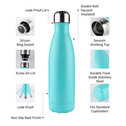 Insulated Stainless Steel Sports Water Bottle Thermal Flask Aqua