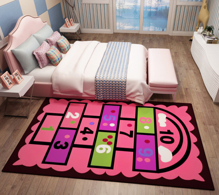 160 x 100 Hopscotch Girls Bedroom Play Mat Kids Rug Pink