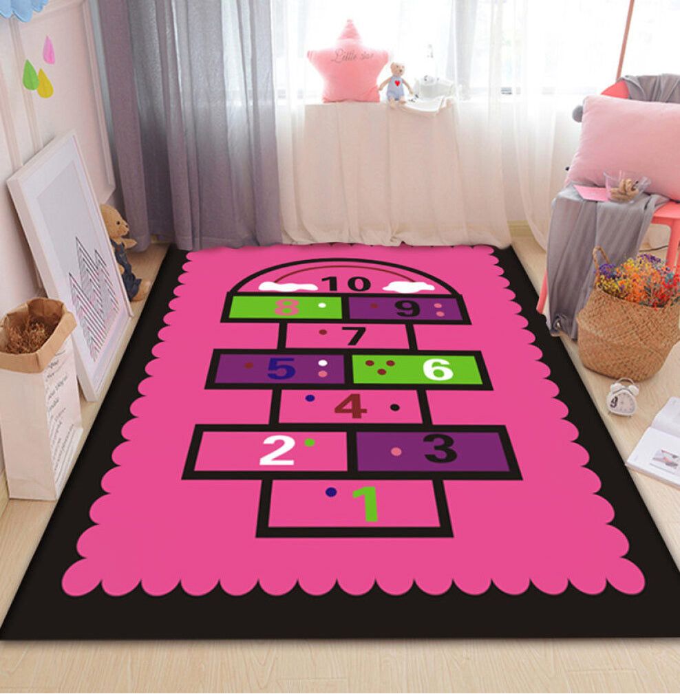 160 x 100 Hopscotch Girls Bedroom Play Mat Kids Rug Pink