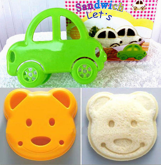 4 Pack Fun Teddy Bear and Car Sandwich Makers for Kids Lunches