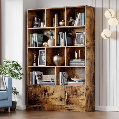 Spacious 10-Shelf 3-Door Wardrobe Cupboard Bookshelf Cabinet Rustic Wood